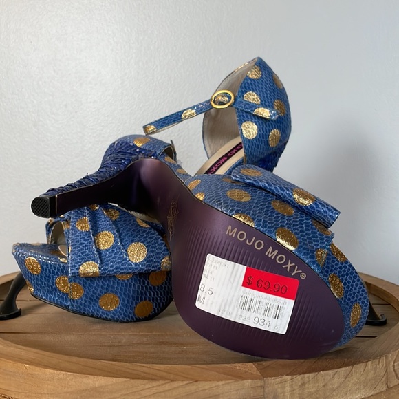 Mojo Moxy Sexy Platform Ankle Strap Polka Dot Bow Heels - Picture 8 of 8